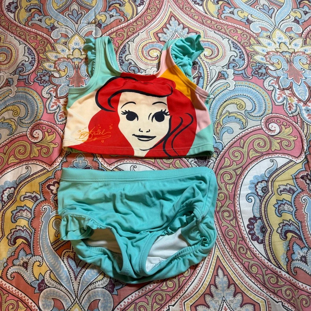 Hanna Andersson Disney Ariel Little Mermaid 2pc Swimsuit Mint Green Girls Size 4